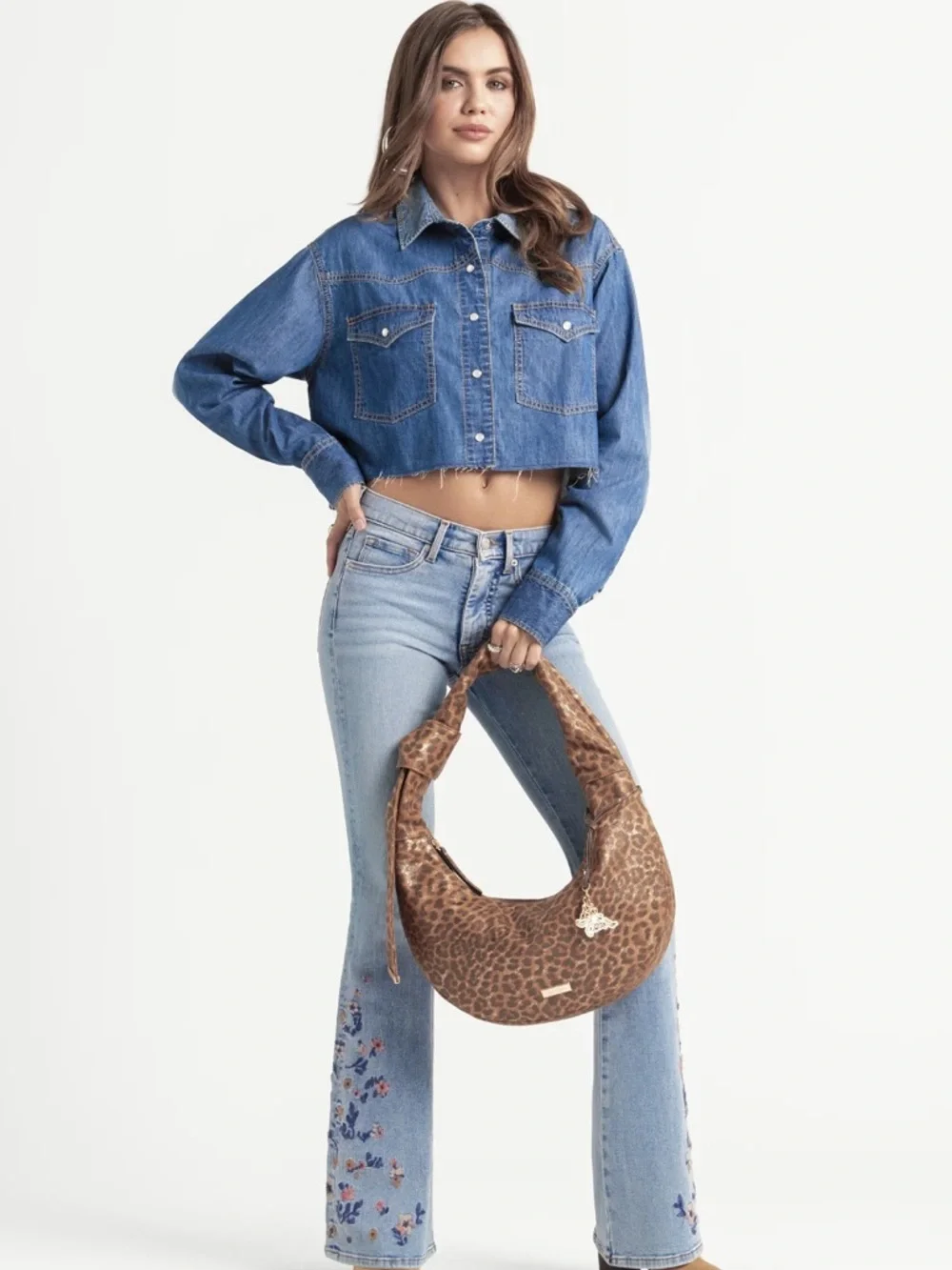 Cropped Blue Denim shirt - Women's Denim Coat - Picture 5 of 6